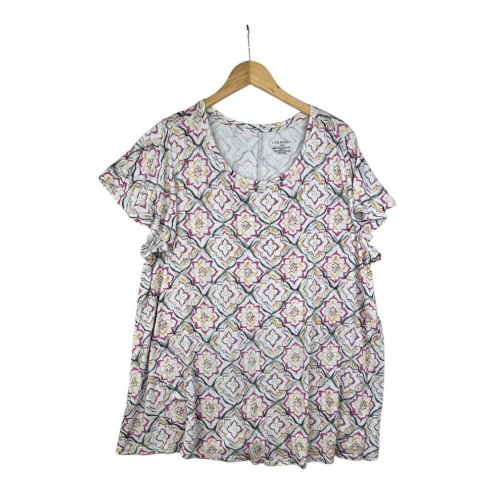 Lane Bryant Square Neck Shift Short Sleeve Geometric Top Size 22/24